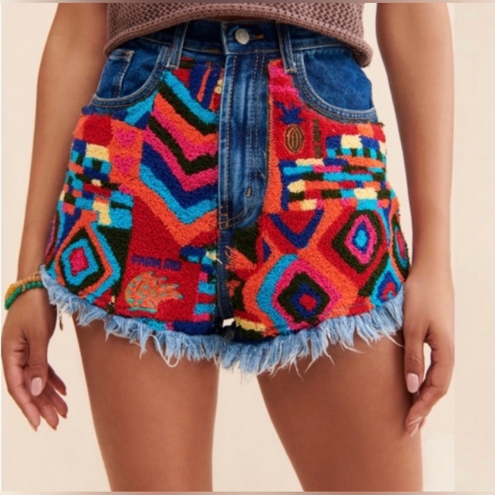 FARM RIO Summer Patches Denim Shorts XS NWT